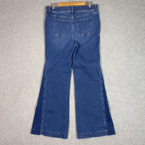 SPANX Mixed 2 Tone Wash ‘70s Style High Rise Flare Pull On Jeans Size XL - Picture 4 of 8